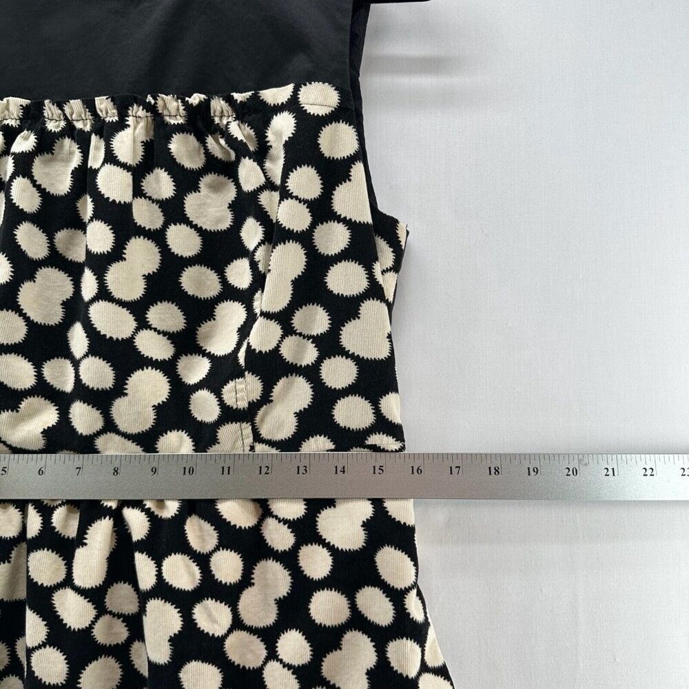 Leifnotes Mini Dress Women Sz 12 Corduroy Sleeveless Lined Polka Dot Black Cream - Picture 11 of 13
